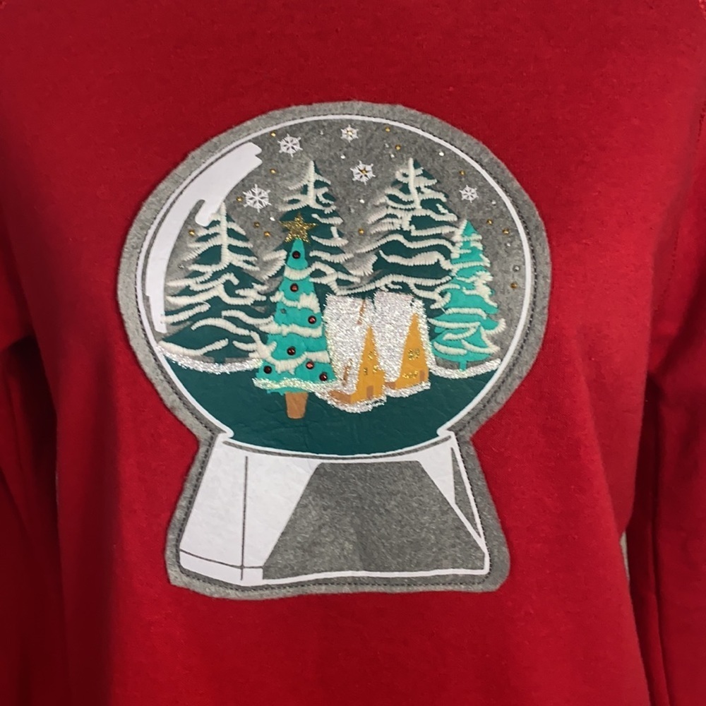 Bethany Mota Christmas Holiday Snow-globe Comfy Red Sweatshirt XS Ugly Christmas